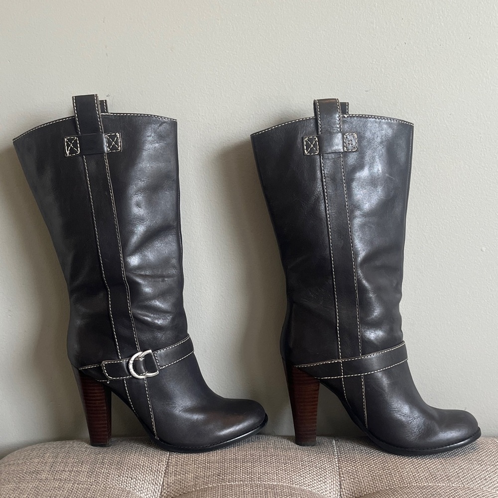 Ralph Lauren Grey Leather Pull On Boots Ladies Size 8 - Picture 2 of 11